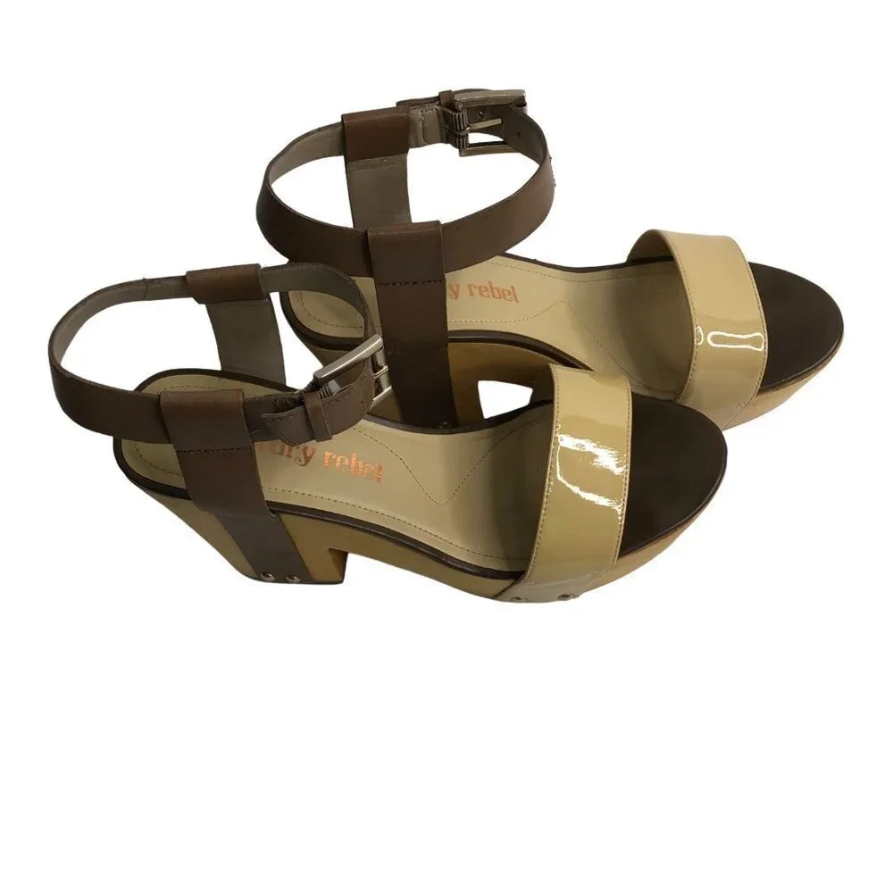 Luxury Rebel Women's Fern Wood Platfrom Ankle Strap  sz‎ 38.5M  US 8M